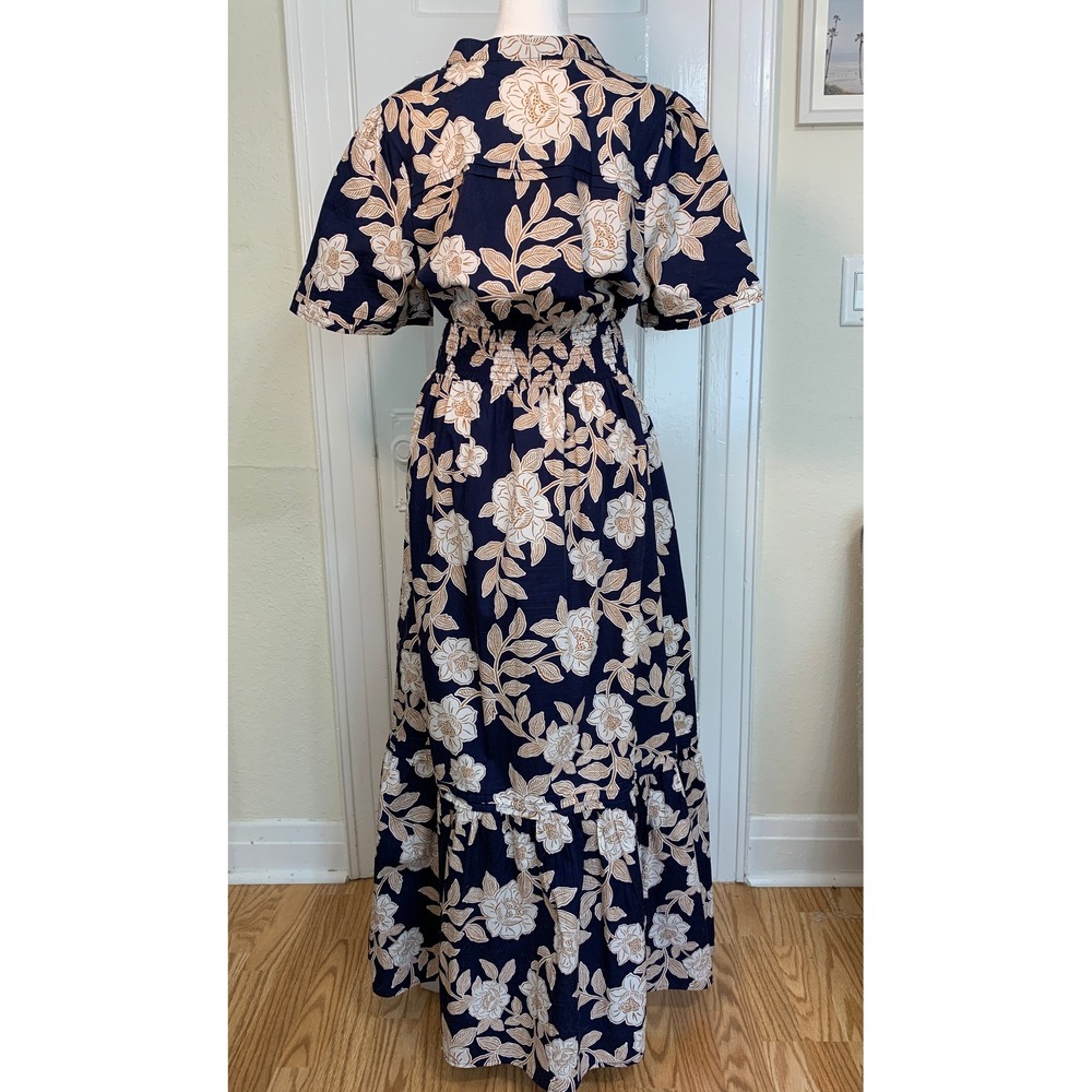 Baltic Born Vera Maxi Dress in Navy Floral Short Sleeve 100% Cotton / Size XL - Picture 3 of 16